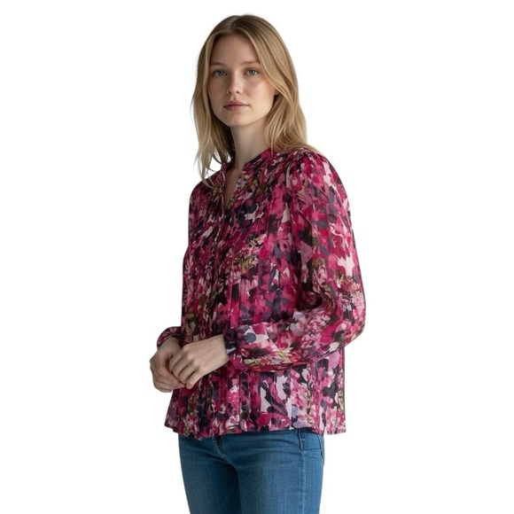 Chico's Tops - CHICO’s Floral Chiffon Ruffle Semi-Sheer Blouse in Pinks/White/Black Size 3 (16)